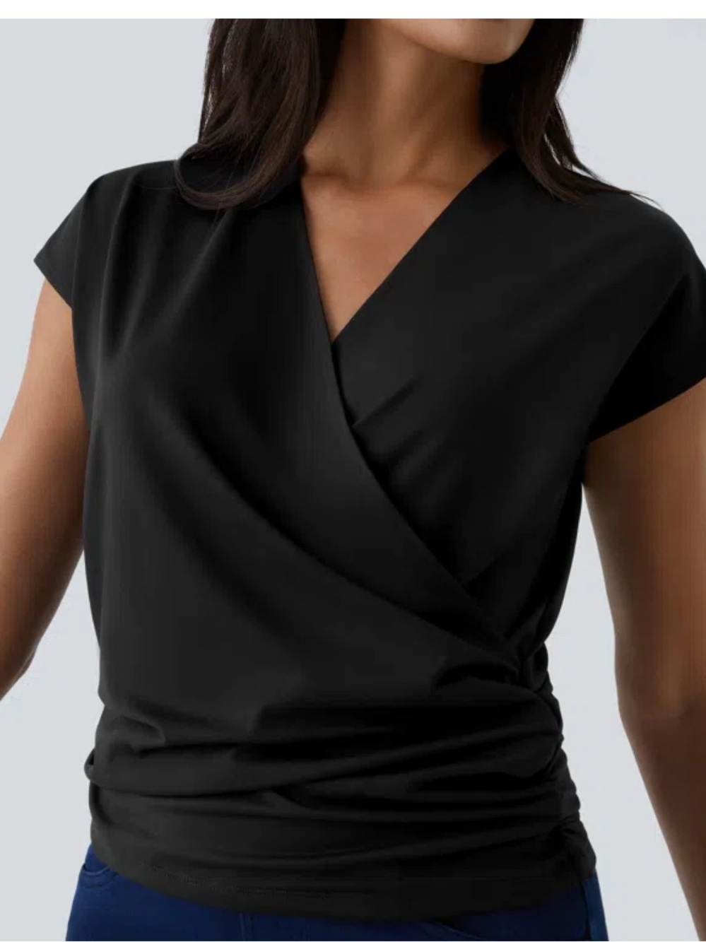 NWT V Neck Cap Sleeve Crossover Ruched Solid Work Blouse XL Office Career